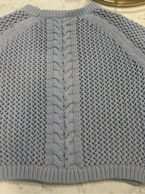 Margaret O'Leary Light Blue Women's Cable & Seed Stitch Crewneck Sweater